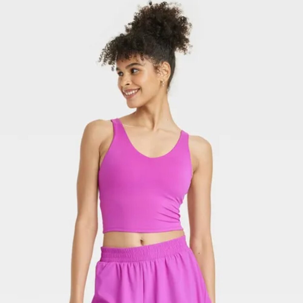 All In Motion Womens XS Dark Violet Flex Light Support V-Neck Cropped Sports Bra